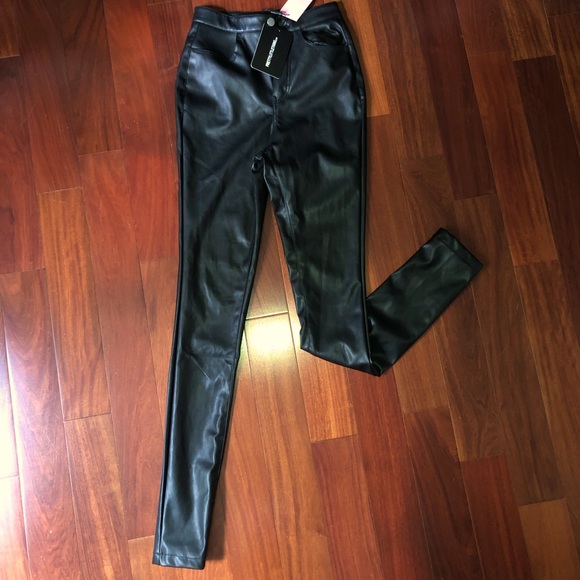 PrettyLittleThing Denim - Black Button Up Skinny Leather Pants